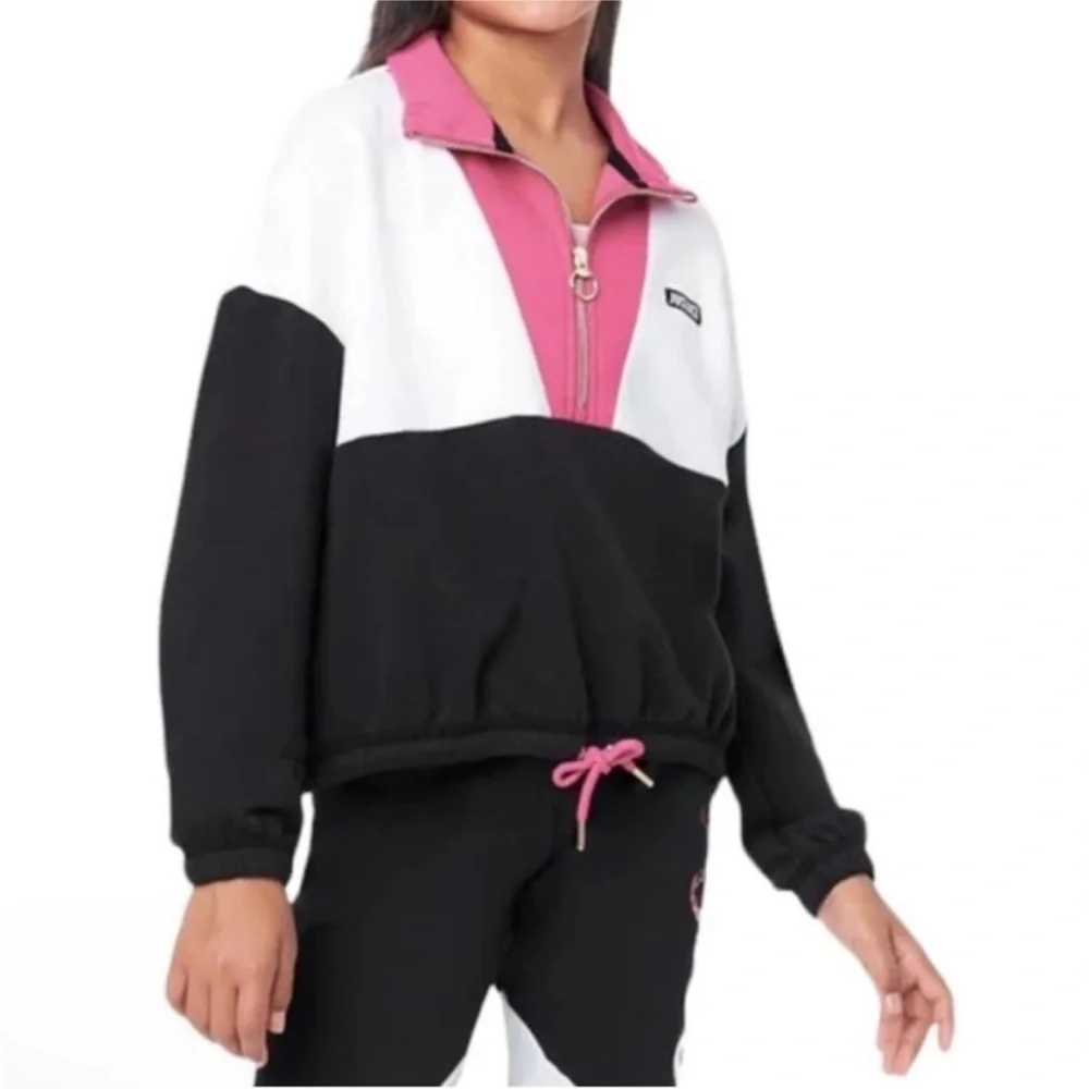 Justice Girls Colorblock Half Zip Pullover Pink Black White Size 10